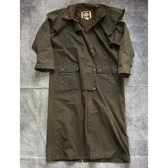 Mens Outback Trading Company Waxed Cotton Oilskin Brown Duster Parka Jacket Sz M